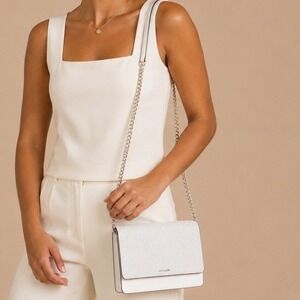 Coach White Grey Pebbled Leather Silver envelope Flap Crossbody Bag minimal